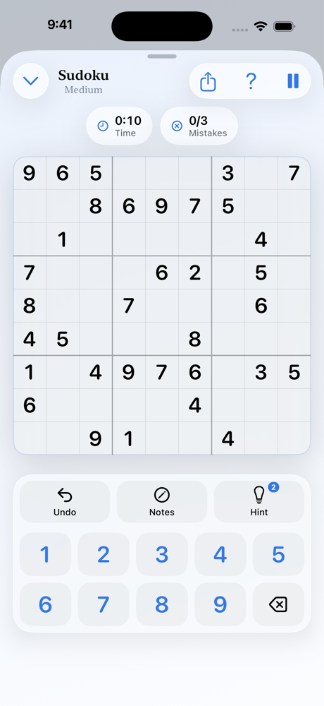 Sudoku puzzle screen